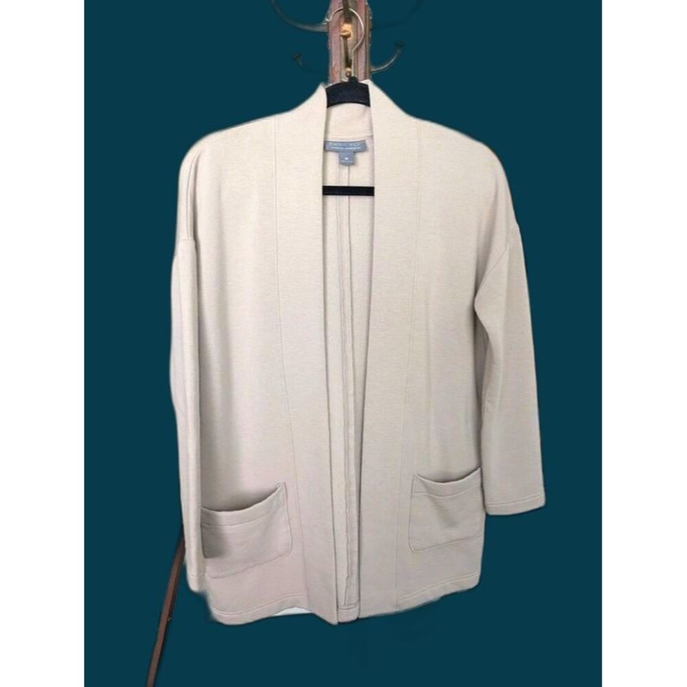 Free Fly Bamboo Thermal Fleece Cardigan Tan Dune Beige Open Front Jacket - M